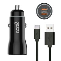 cool cargador coche 2x usb 24a con cable usb-c negro