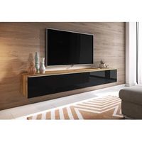 mueble de tv lowboard d 180 cm mueble de television mueble de salon con iluminacion led color wotannegro brillo