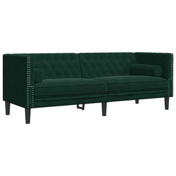 Sofá Chesterfield 3 Plazas Con Cojines Terciopelo Verde Oscuro Vidaxl