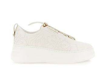 zapatillas con cordones elásticos en piel revestida y adornos. off white