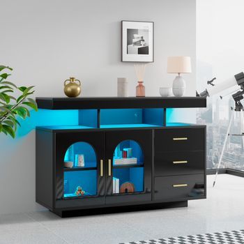 Aparador Con Luces Led - Mueble De Salón - Tablero De Partículas - Negro (120x40x80cm)