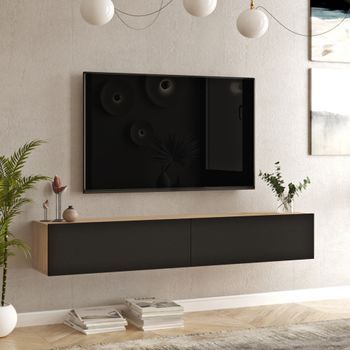Mueble Tv Lapinlahti Suspendido 180x32x30 Cm - Efecto Roble/negro [en.casa]