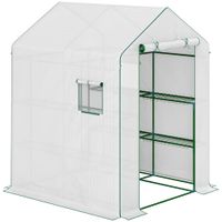 outsunny invernadero de jardin con 1 puerta 2 ventanas estantes 3 niveles para verduras plantas flores cubierta pe 140 x 143 x 190 cm blanco