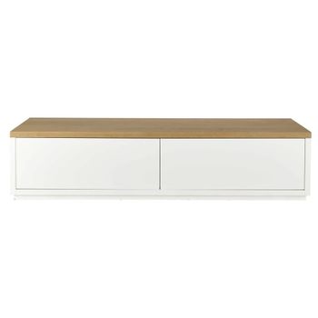 Mueble TV blanco satinado y chapa de roble
