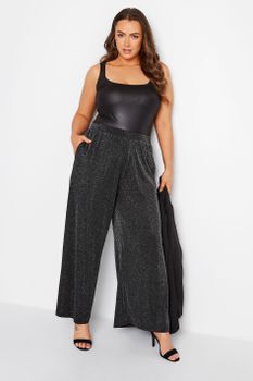 Pantalones Negros Anchos Purpurina, Mujer Curvy Y Tallas Grandes, Yours