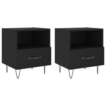 Pack 2 Uds Mesitas De Noche | Mesa Auxiliar | Mesilla Madera Ingeniería Negro 40x35x47,5 Cm Cfw64424