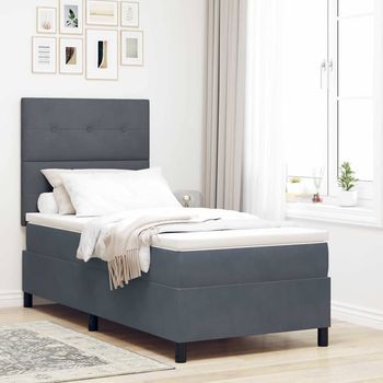 Vidaxl Cama Tipo Box Spring Gris Oscuro 90 X 200 Cm Terciopelo