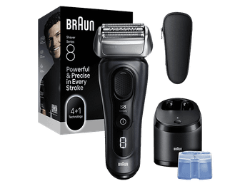 Afeitadora - Braun eléctrica Series 8 8663CC, SensoAdapt, 60 min autonomía, Centro SmartCare, Afeitado en seco y mojado, Gris