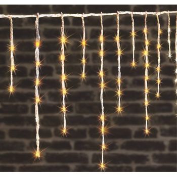Luz De Cortina Stalactic 600 Led Efecto Nevada 10m Con Temporizador Exterior Blanco Cálido