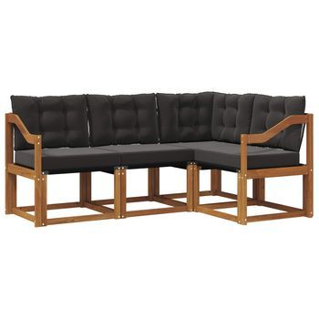 Conjunto De Sofás De Exterior Con Cojín 4 Piezas | Mueble De Jardín Natural Y Negro