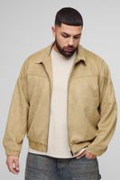 chaqueta plus estilo western de ante sintetico con cremallera beige
