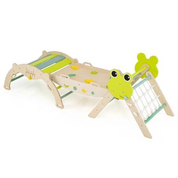 Costway Set de Escalada en Triángulo Gimnasio Plegable con Arco Rampa y Escalada Juguete Montessori con Bloques y Laberinto para Sala Verde