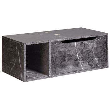 Mueble De Pared Para Baño Suspendido 2 Estantes 80 X 40 Cm Efecto Mármol Negro Cascavel