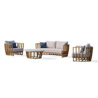 salon de jardin de 5 plazas en madera de acacia tapa efecto cemento