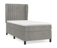 cama box spring con colchon terciopelo gris claro 90x190 cm rayas verticales