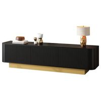 mueble de tv 170 cm con 3 puertas y pasacables mesa para tv negra de mdf bordes redondeados