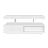 mesa de centro con led - cajon y compartimentos abiertos - blanco