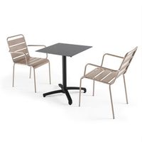 mesa de jardin de conjunto laminado en gris pizarra y 2 sillones topo opera - oviala