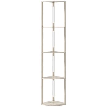 HOMCOM Lámpara de pie LED, estantería de esquina, regulable, 4 estantes, luz cálida, 41x30x164cm, Roble   Aosom España