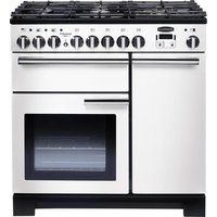 rangemaster professional deluxe 90 dual fuel range cooker - white  chrome white