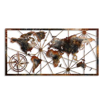 Decoración Pared De Metal Mapamundi Large-3 Multicolor 120x60 Cm