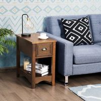 mesa lateral retro con 1 cajon 1 estante de almacenamiento mesita de noche rectangular 56 x 33 x 585 cm-nuez-juego de 1 cfw17180