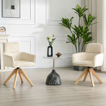 Set De 2 Sillas Giratorias - Mueble De Comedor - Madera Y Tela - Blanco (53x51x85cm)