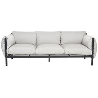 sofa 3 plazas de metal gris claro negro cojines de tela impermeable esperia