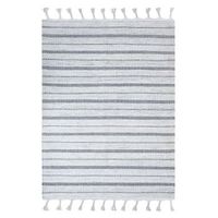 alfombra blanco crema gris 140 x 200 cm plastico reciclado patron a rayas bademli