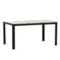 mesa rectangular 150x90 cm de aluminio y tapa de vidrio marmol blanco