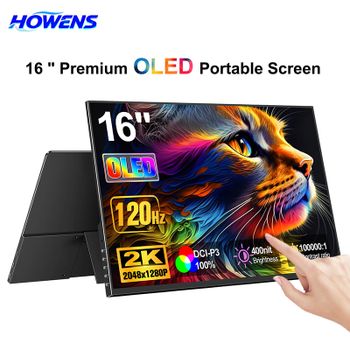 Monitor Portátil para Juegos HOWENS de 16 Pulgadas, 2K OLED, 120Hz, 0.1ms, 400Nit, DCI-P3, Pantalla Secundaria para MacBook, Teléfono, PS5, Xbox, Oficina
