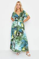 yours vestido maxi cruzado de hojas tropicales mujer curvy y tallas grandes yours