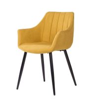 silla con reposabrazos patas negras y asiento mostaza