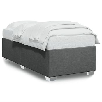 Cama Individual | Cama Para Adultos | Estructura De Cama De Tela Gris Oscuro 90x190 Cm