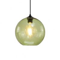 lampara colgante de cristal burbujeado con copa metalica verde