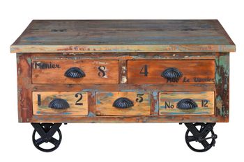 Mesa de café en madera reciclada multicolor