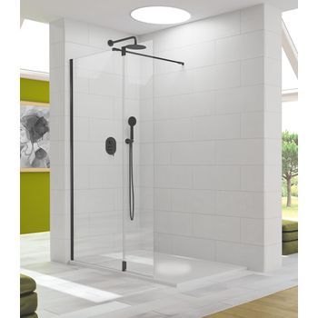 Mampara Ducha Fija + Abatible Negro Mate Mod. Tutti - 148cm