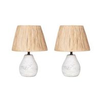 conjunto de 2 lamparas de ceramica de mesa con pantalla de papel efecto envejecido blanco y natural arwadito