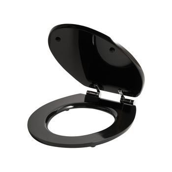 Asiento Para Inodoro Tradicional Accesorios De Baño Acabado Brillante 48 X 38 Cm Distancia Entre Orificios 16 Cm Mdf Negro Inirida