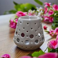 quemador de perfume de ceramica lacada gris - h 9 cm