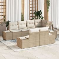 juego de sofa de jardin de 7 piezas con cojines beige ratan polimerico v6872 unico  beige