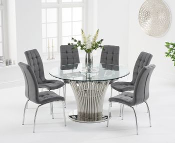 Hans Round 130cm Glass Table With Calgary Velvet Chairs - Green, 4 Chairs