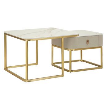 Mesas De Centro De Tela Y Metal  Cm 70x70x48-50x50x43,5