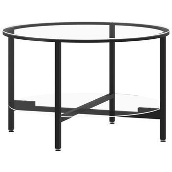 Mesa De Centro，mesa Auxiliar，mesa De Café Vidrio Templado Negro Y Transparente 70 Cm