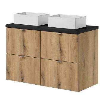 Mueble Bajo Newport Con Lavabos Rectangulares 4 Cajones 100x71x40 Cm - Efecto Roble / Negro [en.casa]