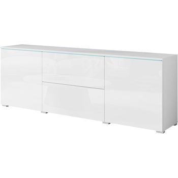 Mueble De Tv Vera 181 Cm, Mueble De Televisión, Aparador De Salón, Con Iluminación Led, Color Blanco/blanco Brillo