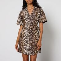 ganni cotton-poplin wrap mini dress - eu 38uk 10
