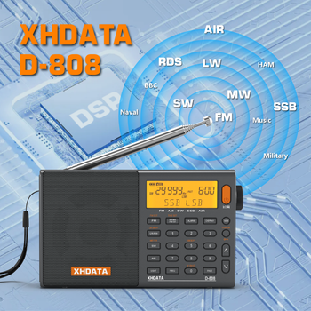 XHDATA D-808 AM/FM/SW/MW SSB AIR RDS Radio portátil de banda completa con receptor de Radio estéreo recargable de sonido profundo multifunción