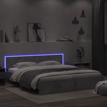 Cama Matrimonial | Cama Para Adultos | Estructura De Cama Cabecero Y Luces Led Gris Hormigón 180x200cm Cfw824007