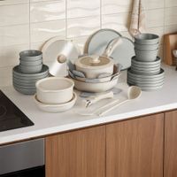 set basico de cocina para 6 personas 40 piezas grisblanco